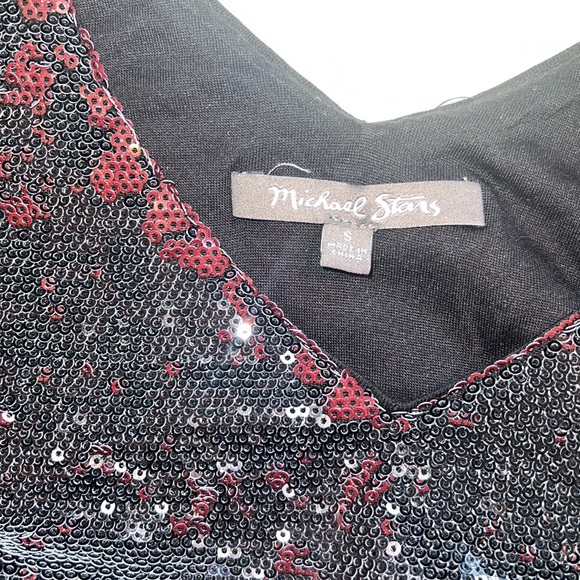 Michael Stars sleeveless tank top sequins v neck layering S black red lined - Picture 5 of 8